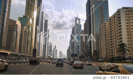 Drive along Sheikh Zayed Road in Dubai. 64702661