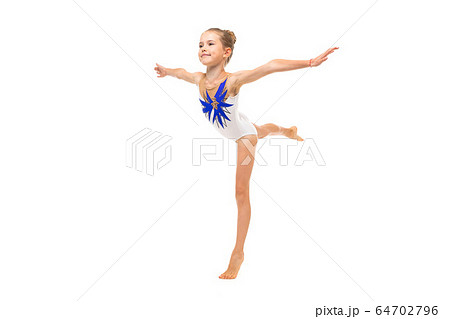 Beautiful girl gymnast in tights do some exercises isolated on white background 64702796