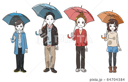 傘をさしたけど雨に濡れる人々のイラスト素材
