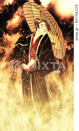 浮世絵 歌舞伎役者 その68 炎バージョンのイラスト素材