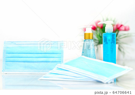 Medical masks and Alcohol gel bottle sanitizer 64706641