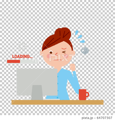 女性　パソコン　遅い　イラスト　ベクター 64707307