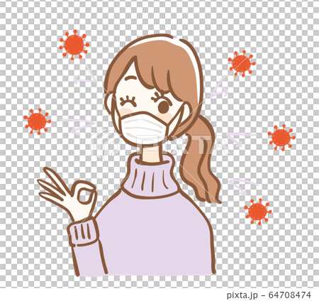 Masked woman OK sign infection prevention Masked woman OK sign infection prevention 64708474