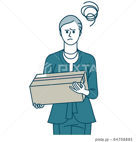 スーツを着た女性 小包を持って困っている スーツを着た女性 小包を持って困っている 64708885