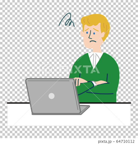 男性　外国人　ブロンド　パソコン　悩んでいる 64710112