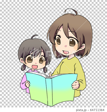 絵本を読む親子 64711364