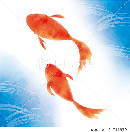 水彩の金魚と水のイラスト素材
