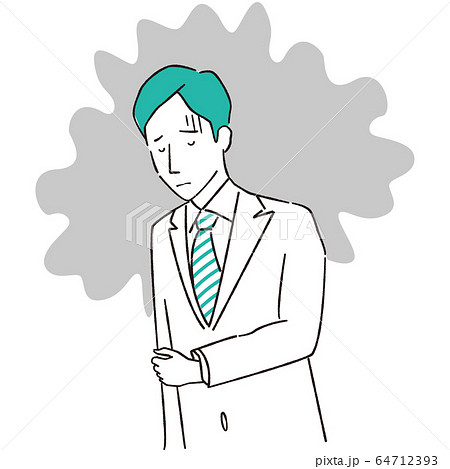 手描き1color スーツの男性 鬱のイラスト素材