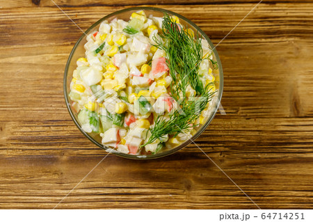 Salad with crab sticks, sweet corn, cucumber Salad with crab sticks, sweet corn, cucumber 64714251