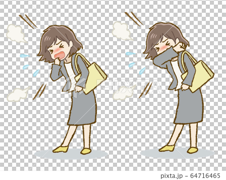 咳き込むスーツ女性 咳マナーのイラスト素材