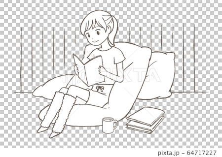 A woman relaxing in the room and reading a book with a background 64717227