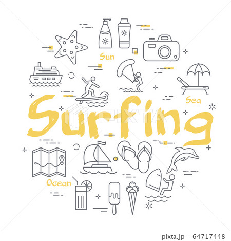 Vector linear concept of summertime concept - Surfing 64717448