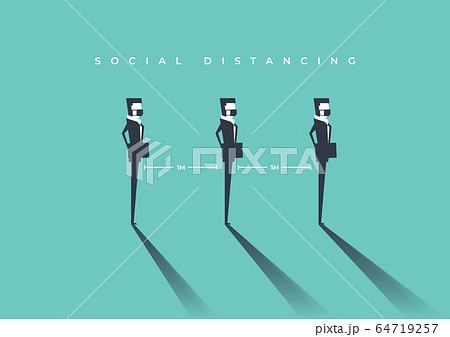 Businessmen keep the 1 meter distance in public to protect from COVID-19. Social distancing concept. 64719257