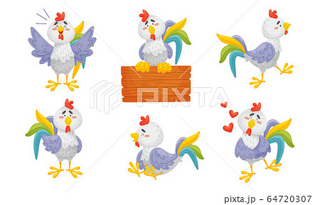 Rooster Funny Character With Bright Feathers のイラスト素材