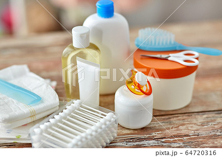 baby accessories for bathing on wooden table baby accessories for bathing on wooden table 64720316