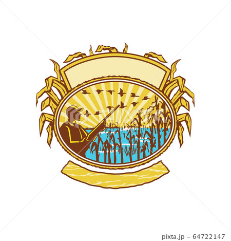 Bird Hunter in Cornfield Oval Retro Bird Hunter in Cornfield Oval Retro 64722147