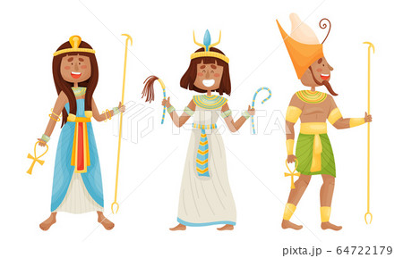 Egyptian Pharaoh and Deities Wearing Antique Clothing Vector Set Egyptian Pharaoh and Deities Wearing Antique Clothing Vector Set 64722179