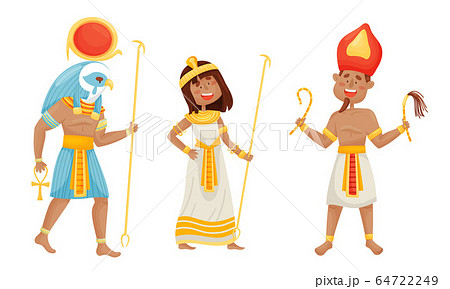 Egyptian Pharaoh and Deities Wearing Antique Clothing Vector Set 64722249
