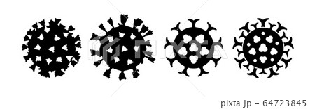Silhouettes of various viruses, such as coronavirus covid-19. Realistic and stylized biology illustrations on white background. Silhouettes of various viruses, such as coronavirus covid-19. Realistic and stylized biology illustrations on white background. 64723845