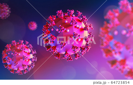 Colorful low poly render of the coronavirus model. Stylized medical illustration of the COVID-19 infection. Colorful low poly render of the coronavirus model. Stylized medical illustration of the COVID-19 infection. 64723854