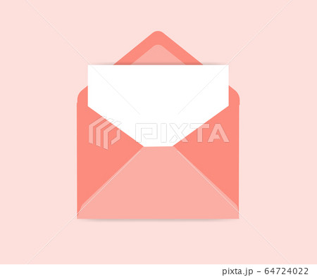 Opened Envelope Vector Icon Illustration with paper sheet on pink background. Concept of writting new email 64724022