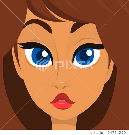 Cartoon young girl face. Vector illustration of beautiful woman avatar 64724290