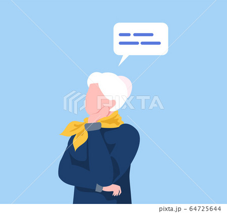 Thoughtful Elderly Woman Communicating with Speech Bubble, Social Networking, Virtual Relationships Flat Vector Illustration Thoughtful Elderly Woman Communicating with Speech Bubble, Social Networking, Virtual Relationships Flat Vector Illustration 64725644