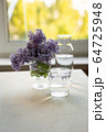 Lilac fresh flowers in a glass vase on the white background. Spring concept 64725948
