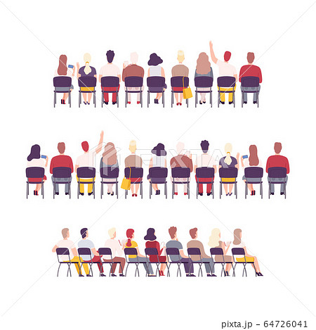 University or College Students Sitting on Chairs in Class, Back View of Young People Studying Together Flat Vector Illustration 64726041