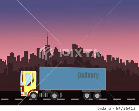 Delivery truck on the city background. Delivery truck on the city background. 64726413