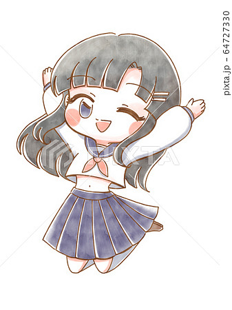 ジャンプするセーラー服の子 64727330