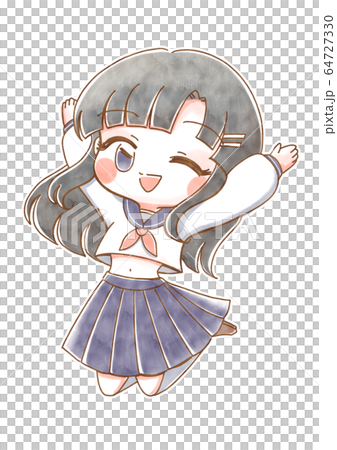 ジャンプするセーラー服の子 64727330