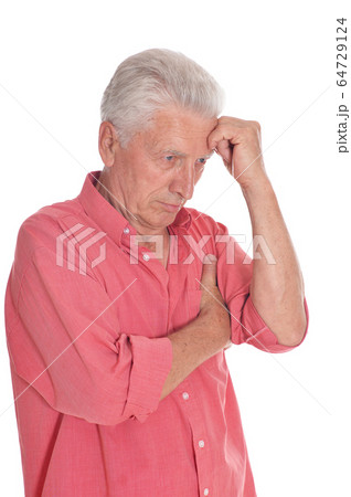 Portrait of sad senior man with headache isolated Portrait of sad senior man with headache isolated 64729124