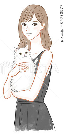 猫を抱く女性のイラスト素材