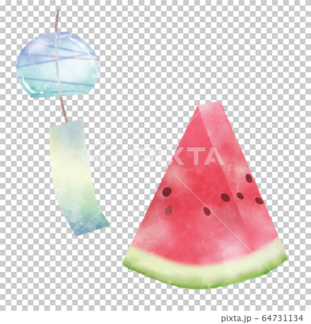 スイカと風鈴　水彩風イラスト素材 64731134