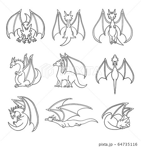 Dragon Line Drawing Set Stock Illustration