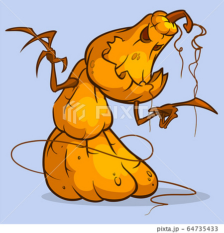 Cartoon illustration of a Halloween mad pumpkin scarecrow  64735433