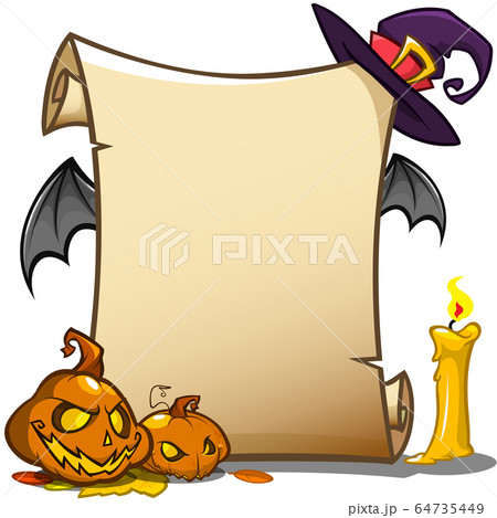 Halloween banner with empty paper scroll. Vector illustration isolated on white 64735449