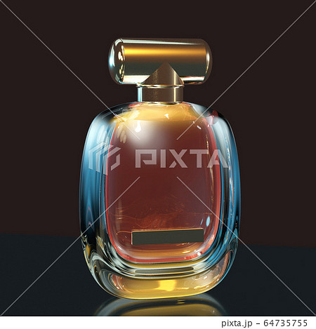 3d illustration perfume bottle stays on glass table with copy space on black background 3d illustration perfume bottle stays on glass table with copy space on black background 64735755