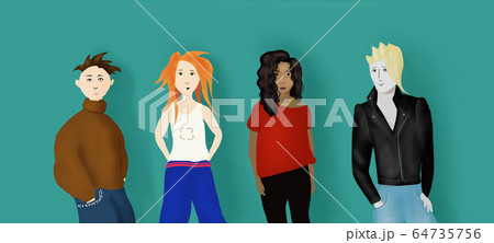 teenager boy and girls drawing on blue wall teenager boy and girls drawing on blue wall 64735756