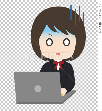 Student girls computer shock - Stock Illustration [64736147] - PIXTA