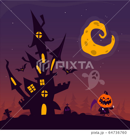 Scary cartoon haunted house. Halloween  Vector 64736760