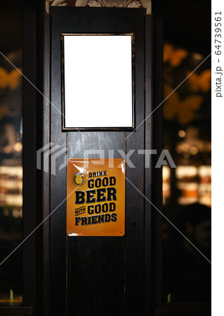 Closeup of a blank whiteboard in pub interior. Mock up, billboard, ad space frame Closeup of a blank whiteboard in pub interior. Mock up, billboard, ad space frame 64739561