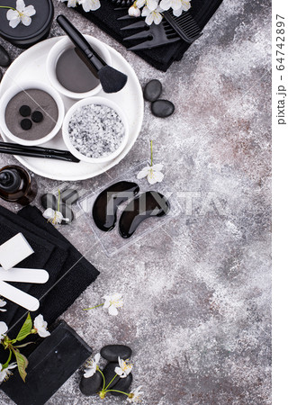 Set of black charcoal detox cosmetics 64742897