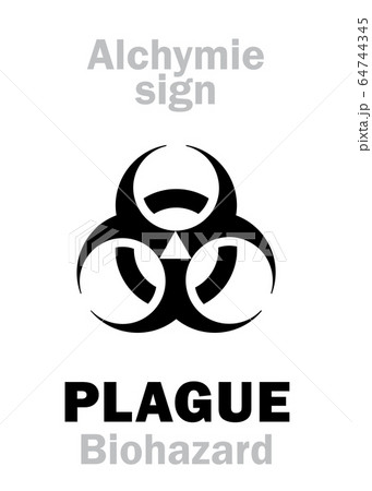 Astrology Alphabet: PLAGUE (Latin: PLAGA / PESTIS), Black Triple Moon, Three-horned Moon -- hieroglyphic character, sign of pestilence, pandemic symbol (modern biohazard emblem). 64744345