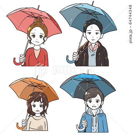 傘をさしてたけど濡れる人々(上半身) 64744348