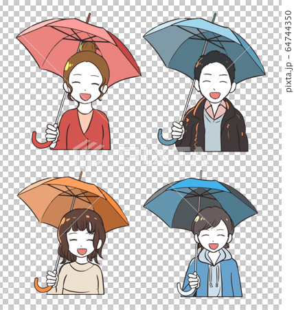 傘をさして笑う人々(上半身) 64744350