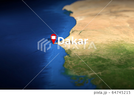 Dakar, Senegal geotag with face mask, COVID-19 coronavirus disease quarantine related 3D rendering 64745215