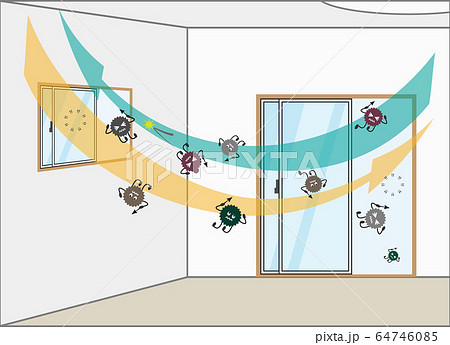 換気 飛ばされる菌のイラスト素材