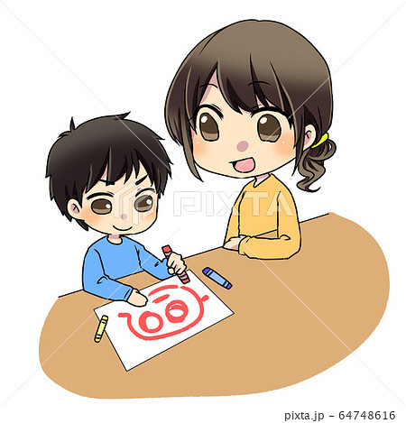 お絵描きする親子 64748616